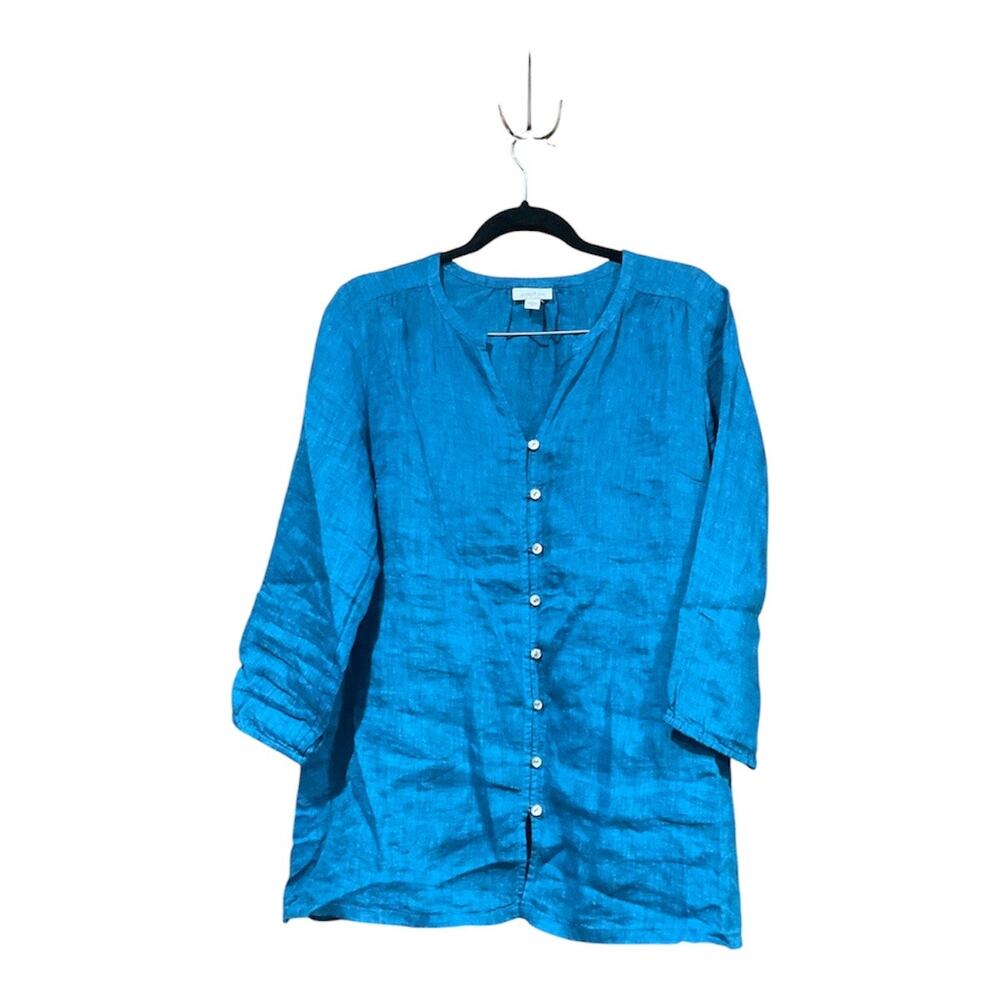J. Jill Turquoise Blue Linen Button-Front Blouse